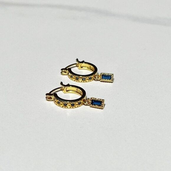 New! “Gisele” Dainty Navy Blue Drop Hoop Earrings - Picture 4 of 6